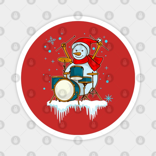 Christmas Snowman Drummer Drums Drumming Percussion Magnet by E